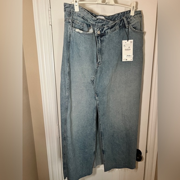 Zara Crossover Denim Maxi Skirt - size XL - Picture 2 of 7